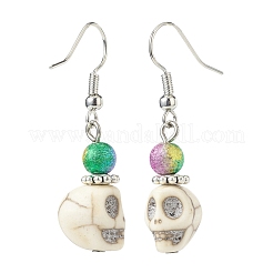 Synthetic Magnesite Skull with Acrylic Beaded Dangle Earrings&nbsp;EJEW-JE05054-01