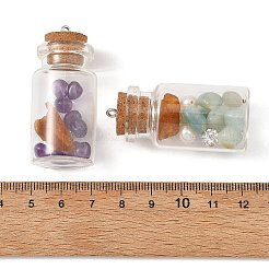 Natural Prehnite /Cultured Freshwater Pearl/Polymer Clay Rhinestone/Natural Amber/Amethyst /Blue Aventurine /Garnet/Rose Quartz  & Iron & Glass Jar Glass Bottles Pendants&nbsp;PALLOY-JF05963