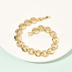 Clear Cubic Zirconia Flat Round Link Chains Bracelet&nbsp;BJEW-G773-06G