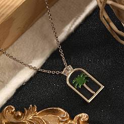 Arch with Coconut Tree Brass Enamel Pendant Necklaces&nbsp;LS-NJEW-H051-03G