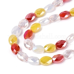 Electroplate Imitation Jade & Opaque & Transparent Glass Beads Strands&nbsp;EGLA-Q135-6x8MM-01B