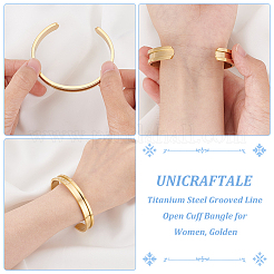 1Pc Stainless Steel Grooved Line Open Cuff Bangle for Women&nbsp;BJEW-UN0001-32G