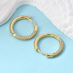 Brass Micro Pave Cubic Zirconia Huggie Hoop Earrings&nbsp;EJEW-K083-36G-B