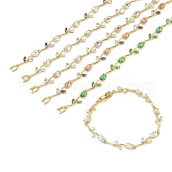 Brass Glass Flower Link Chain Bracelets&nbsp;KK-CBA7DFA-01G-A