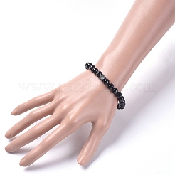 Unisex Round Natural Black Agate Beaded Stretch Bracelets&nbsp;X-BJEW-JB04845-01