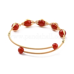 Natural Red Agate Wrapped Cuff Bangle&nbsp;BJEW-A122-04B