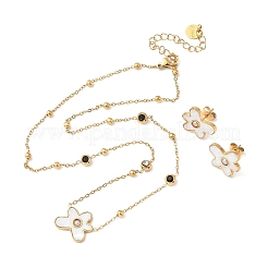 Flower 304 Stainless Steel Pendant Necklaces & Stud Earrings Sets for Women&nbsp;SJEW-B020-02G