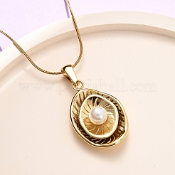 304 Stainless Steel & Acrylic Imitation Pearl Oval Pendant Snake Chain Necklaces for Women&nbsp;NJEW-F354-05G