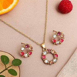 3 Sets 3 Colors Wreath Alloy Rhinestone Pendant Necklace & Stud Earring Sets&nbsp;SJEW-GO0001-06