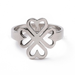 Non-Tarnish 201 Stainless Steel Heart Clover Finger Ring&nbsp;RJEW-J051-01P