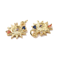 Sun with Moon Brass Micro Pave Colorful Cubic Zirconia Pendants&nbsp;KK-G406-37G