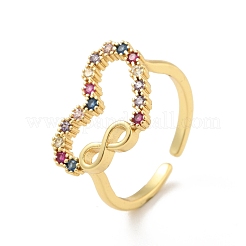 Colorful Cubic Zirconia Heart with Infinity Open Cuff Ring&nbsp;RJEW-B042-01