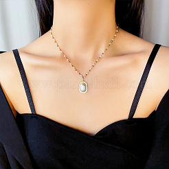 304 Stainless Steel Plastic Pearl White Oval Pendant Ball Link Chain Necklaces for Women&nbsp;WGC76B7-01