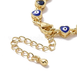 Enamel Evil Eye & Cubic Zirconia Heart Link Chain Bracelet&nbsp;BJEW-H555-01A