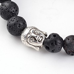 Buddha Head Natural Lava Rock Beaded Stretch Bracelets&nbsp;BJEW-JB02230-03