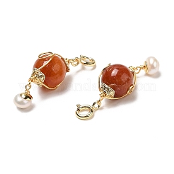 Wire Wrapped Natural Jade Round Pendant Decorations&nbsp;AJEW-P108-06G