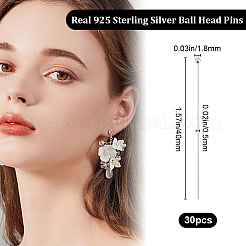 30Pcs 925 Sterling Silver Ball Head Pins&nbsp;STER-BBC0005-96A