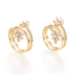 Adjustable Brass Micro Pave Clear Cubic Zirconia Cuff Rings&nbsp;RJEW-M133-01G