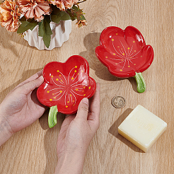 2Pcs 2 Styles Flower Shape Ceramics Soap Dish Tray&nbsp;AJEW-WR0002-79