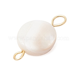 3Pcs Natural Freshwater Shell Flat Round Connector Charms&nbsp;PALLOY-JF04019