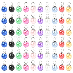 50Pcs 10 Colors Glass Pearl Round Bead Pendants&nbsp;PALLOY-YW00151