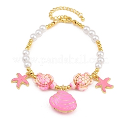 Ocean Brass Enamel Starfish Shell Shape Charm Bracelets for Women&nbsp;KK-CBA68DA-16G-04