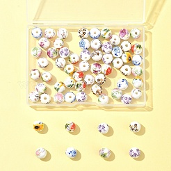 64Pcs 8 Colors Flower Printed Floral Printed Porcelain Beads&nbsp;PORC-FS0001-06
