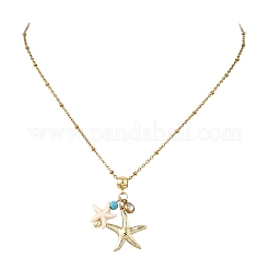 Ocean Synthetic Turquoise and 304 Stainless Steel Starfish Pendant Satellite Chain Necklaces for Women&nbsp;NJEW-JN06317
