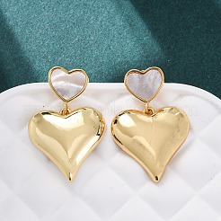 Heart Brass Shell Dangle Stud Earrings&nbsp;KK-D363-20G