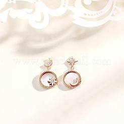 Natural Shell Moon & Star Asymmetrical Earrings with Clear Cubic Zirconia&nbsp;MOST-PW0001-061G
