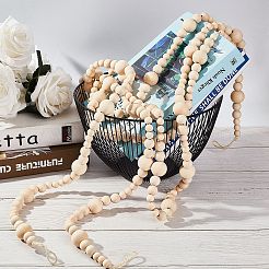 Round Natural Wood Beads Wall Hanging Decorations&nbsp;WOOD-GA0001-08
