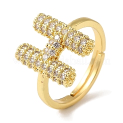 Rack Plating Letter Brass Micro Pave Clear Cubic Zirconia Adjustable Rings for Women&nbsp;KK-S391-03G-H