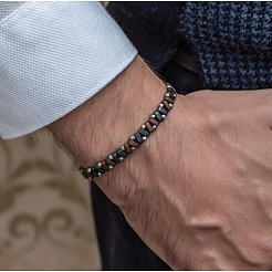Synthetic Non-magnetic Hematite Beaded Stretch Bracelets for Men&nbsp;WG36233-02