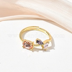 Flower Brass Glass Adjustable Finger Rings&nbsp;GL-CBA18A7-01G-01