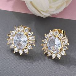 Brass Micro Pave Clear Cubic Zirconia Stud Earrings&nbsp;EJEW-C139-05G