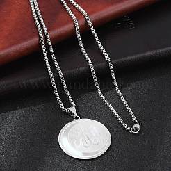 201 Stainless Steel Flat Round with Arabic Pendant Box Chain Necklaces for Women Men&nbsp;LS-NJEW-R013-03P