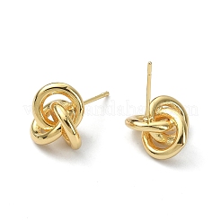 Brass Interlocking Rings Knot Stud Earrings for Women&nbsp;KK-B072-38G