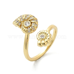 Brass Micro Pave Clear Cubic Zirconia Cuff Rings for Women&nbsp;RJEW-A061-01G