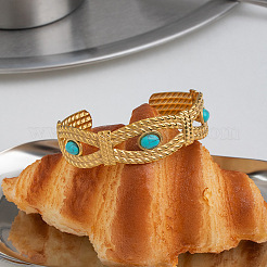 304 Stainless Steel Vintage Synthetic Turquoise Eye Open Cuff Bangles for Women&nbsp;WJ2970