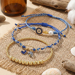 3Pcs 3 Styles Brass & Glass Beads Charm Bracelet Set&nbsp;EY6397-2