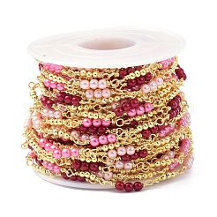 Brass & ABS Imitation Pearl Beaded Chain&nbsp;CHC-D029-21G