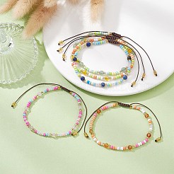 Natural Mixed Gemstone & Glass Seed Braided Bead Bracelet&nbsp;BJEW-JB09530