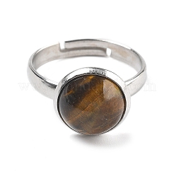 Half Round Natural Tiger Eye Finger Rings&nbsp;RJEW-M062-01P-25