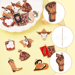 18Pcs 9 Styles Western Cowboy Hat Boots Money Bag Skull Alloy Enamel Pendants&nbsp;FIND-FS0003-91