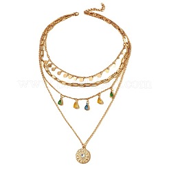 Teardrop Disc Alloy with Colorful Rhinestone Pendant Multi Layered Necklaces for Women&nbsp;FS-WG832B2-01