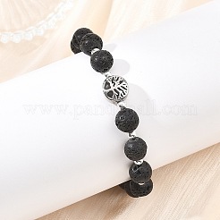 Natural Lava Rock & 304 Stainless Steel & Non-magnetic Synthetic Beads Stretch Bracelets for Women Men&nbsp;BJEW-JB13819