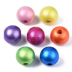 Painted Natural Wood European Beads&nbsp;WOOD-S057-067