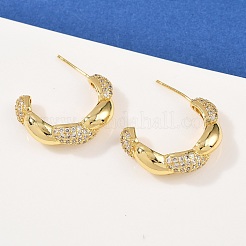 Brass Micro Pave Clear Cubic Zirconia Twist Stud Earrings&nbsp;EJEW-L275-16G-02