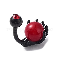 Red PVC Round Beaded Claw Dangle Belly Ring with Rhinestone&nbsp;AJEW-D053-02EB