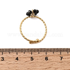 Adjustable 304 Stainless Steel Natural Black Onyx Cuff Open Rings&nbsp;RJEW-P187-01G-06